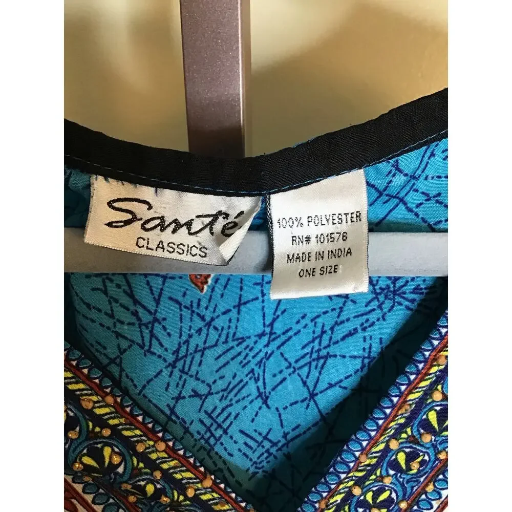 Sante Women Tribal Print MuMu/ Kaftan Sz. Os Blue Loungewear Comfort Modest EUC